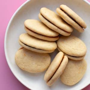 Vegan milano cookies on a plate