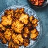 Vegan latkes with pretty pink applesauce