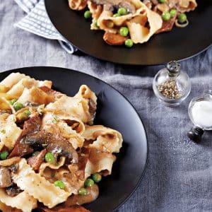 Vegan seitan portobello stroganoff