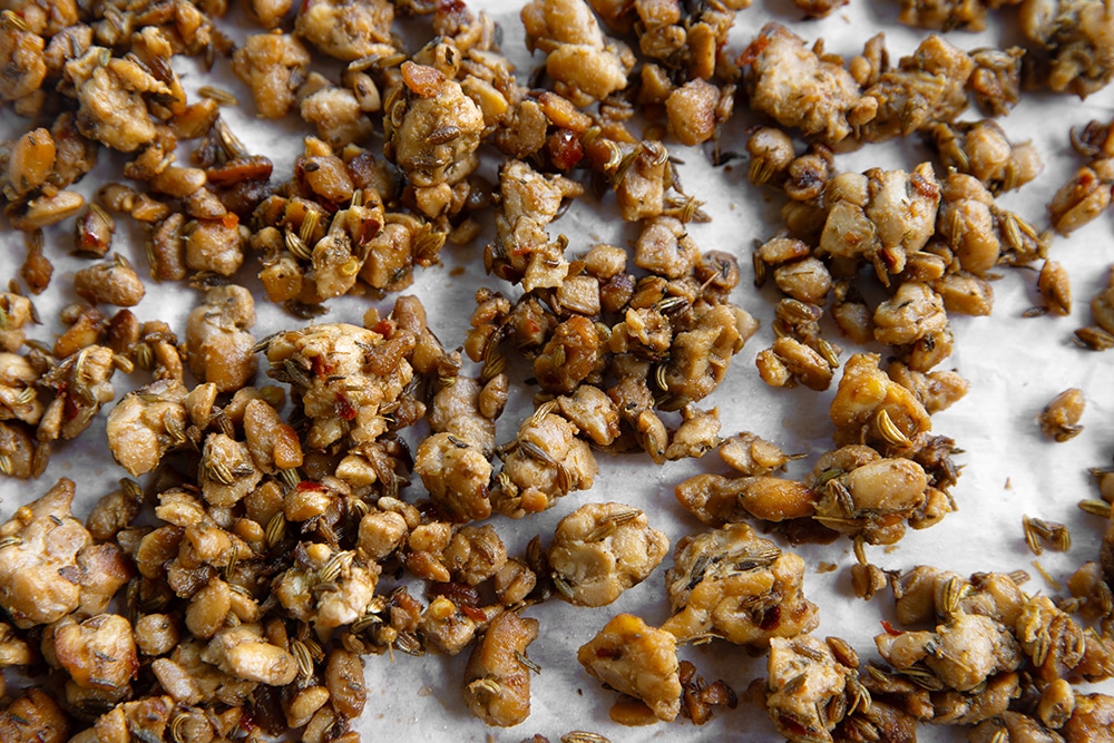 tempeh sausage close up