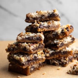 Vegan magic coconut bars stack
