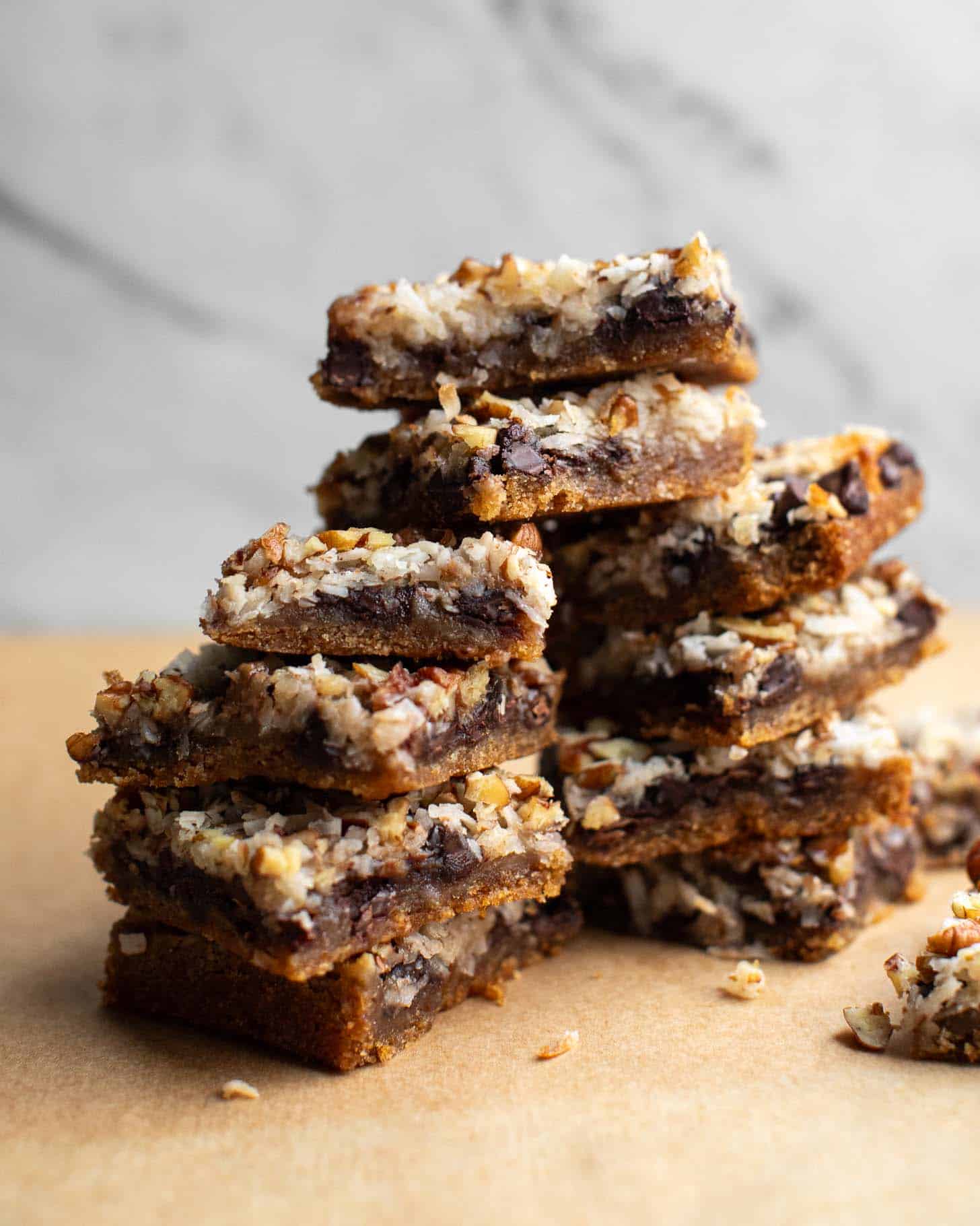 Vegan magic coconut bars stack