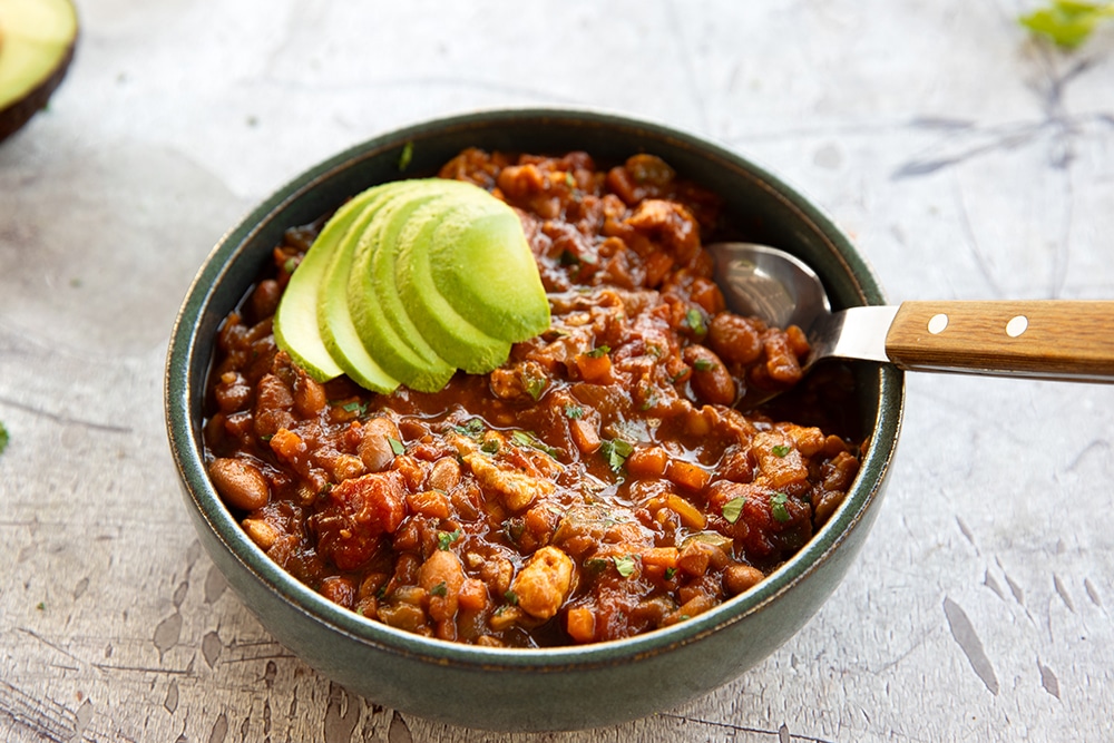 Vegan chili! Tempeh Chili Con Frijoles. Meaty and zesty.