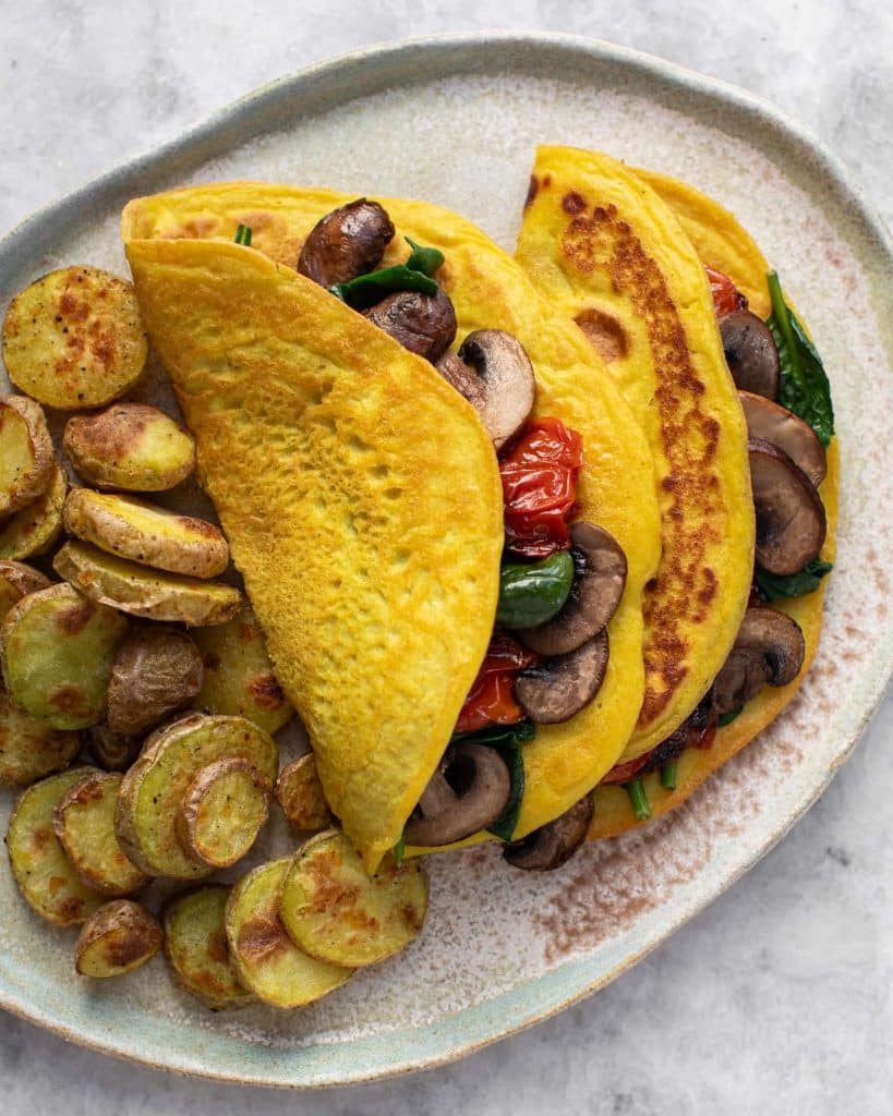 Stuffed tofu omelets with potatoes