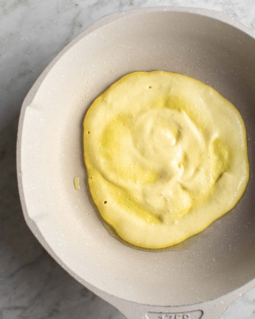 tofu omelet in the pan