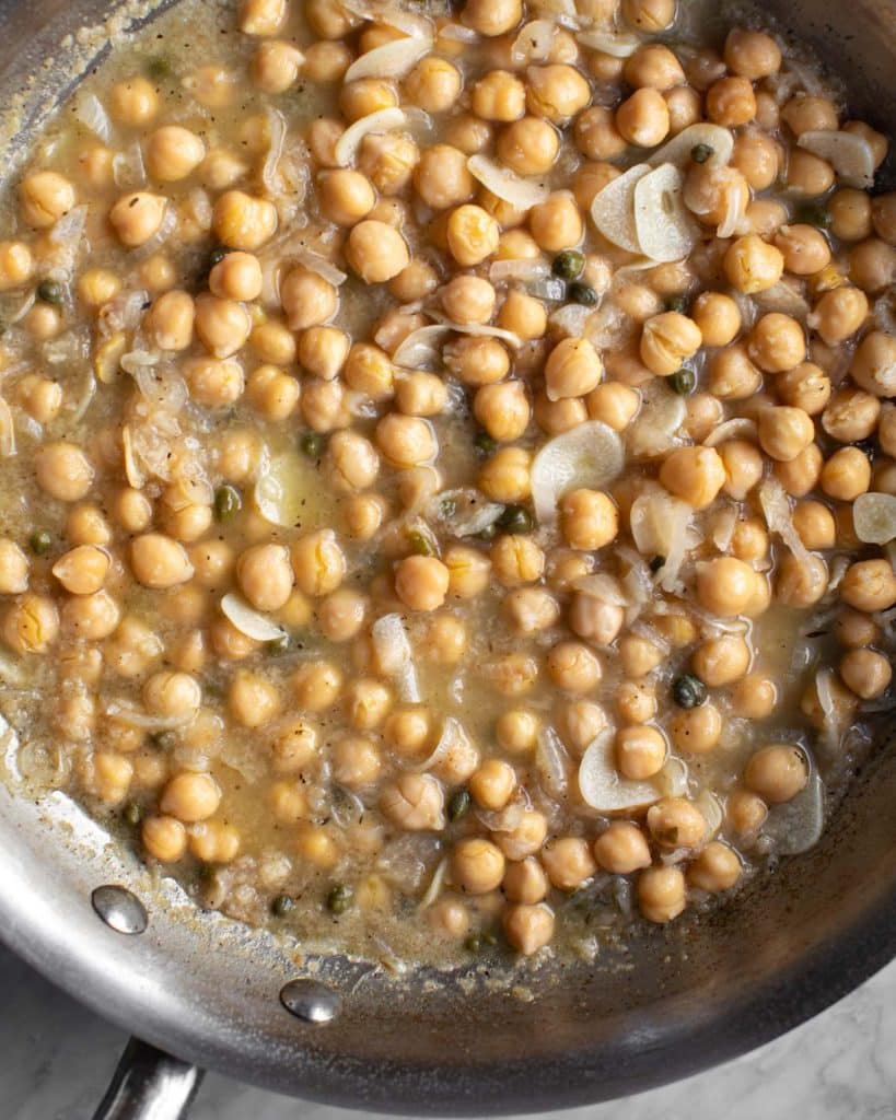 Vegan chickpea piccata with so much garlic