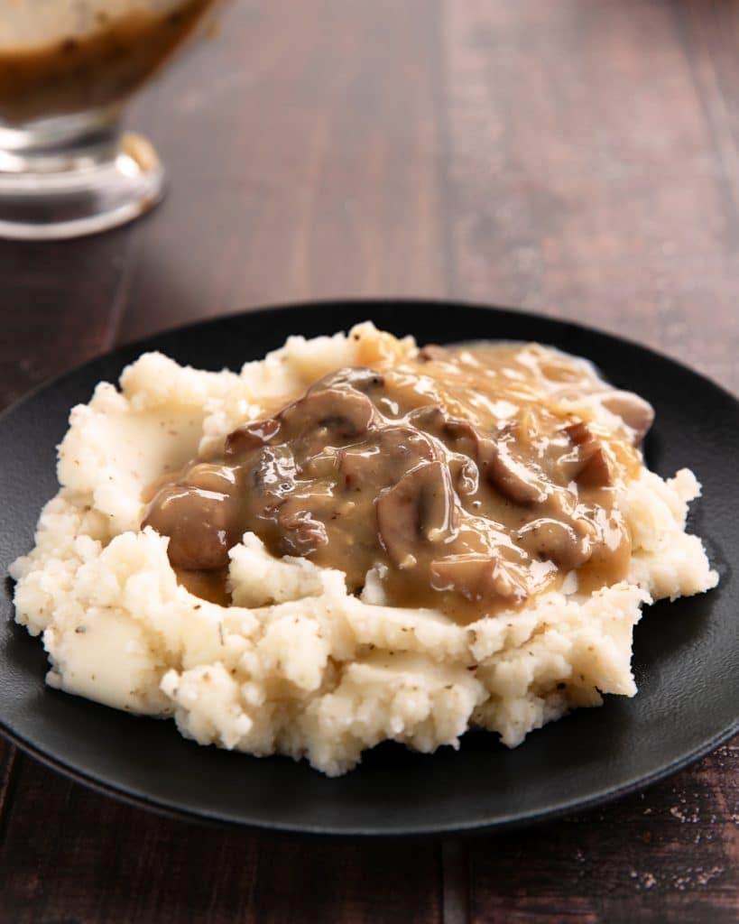 Easy vegan mushroom gravy over mashed potatoes