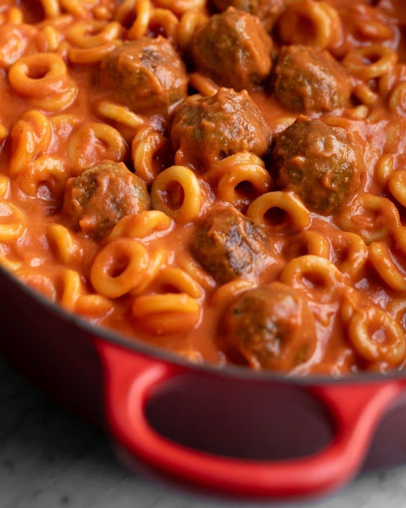 the best vegan spaghettios recipe, in a big pot