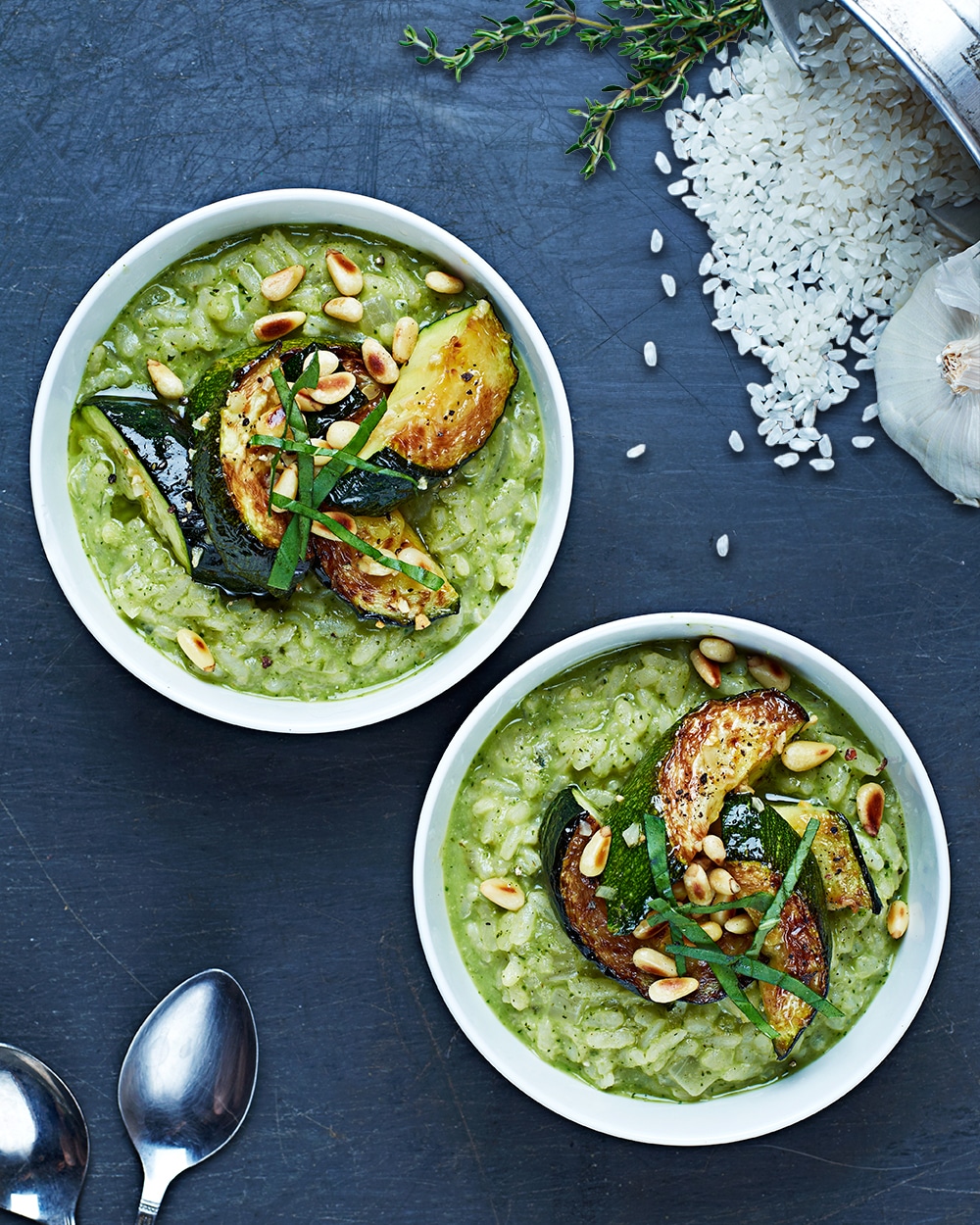 Vegan Pesto Risotto With Roasted Zucchini