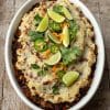 Tamale shepherds pie, a black bean casserole with tamale flavor and potatoes on top