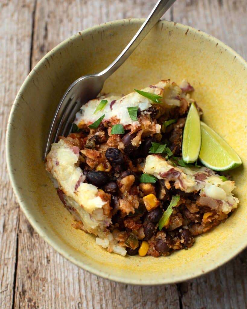 A nice piece of tamale shepherds pie, the perfect black bean casserole