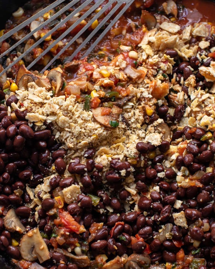 Saucy black beans with tortilla chips