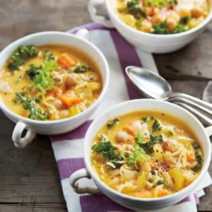 Vegan chickpea rice soup with a little kale