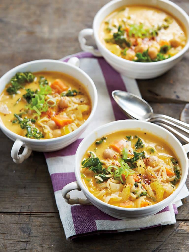 Vegan chickpea rice soup with a little kale. cashew cream seals the deal!