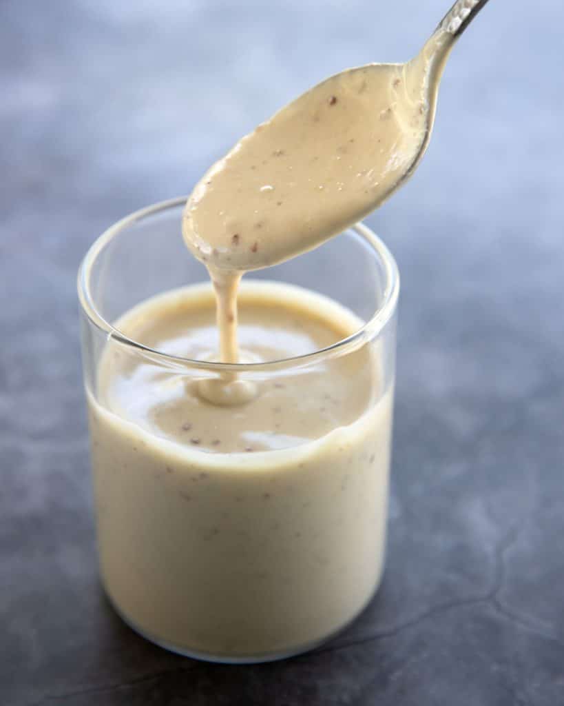 Tahini-based vegan Caesar salad dressing