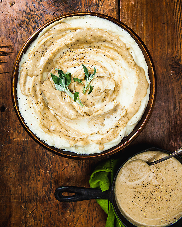 Whipped Mashed Potatoes With White Bean Gravy