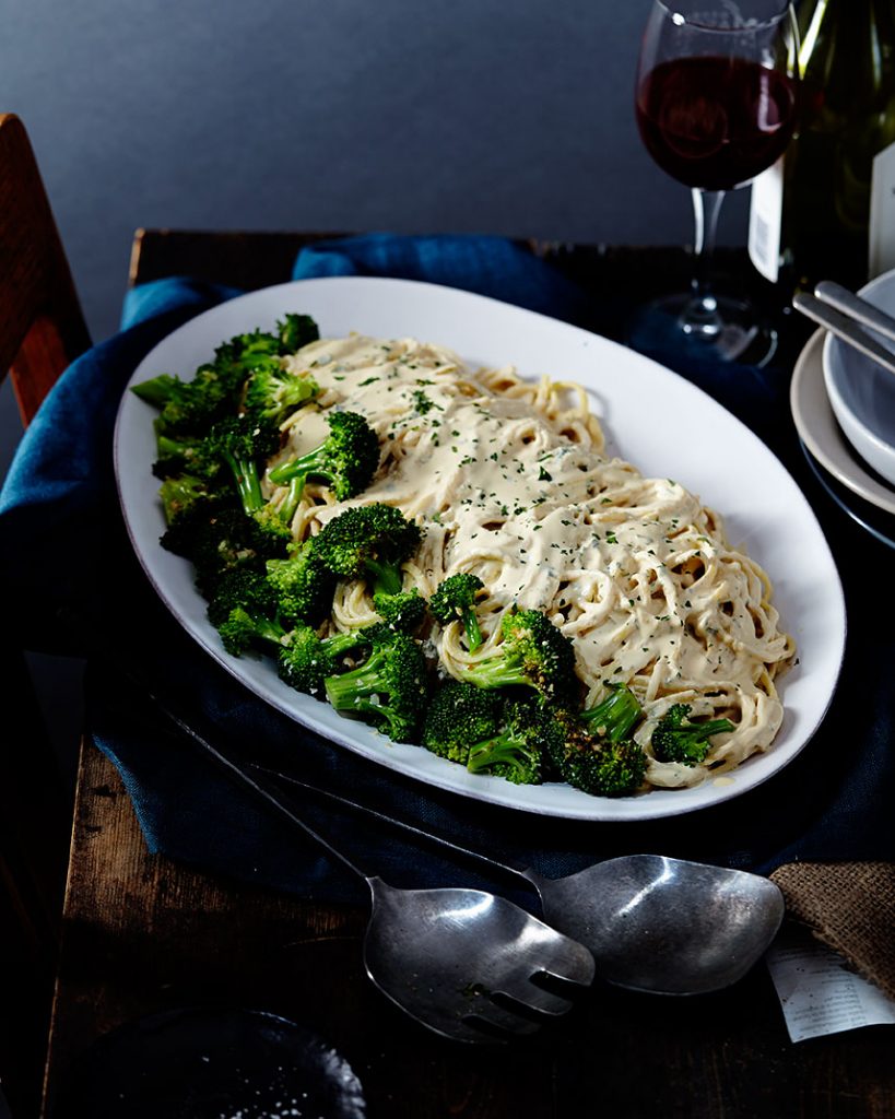 Truffled Almond Alfredo With Really Garlicky Broccoli