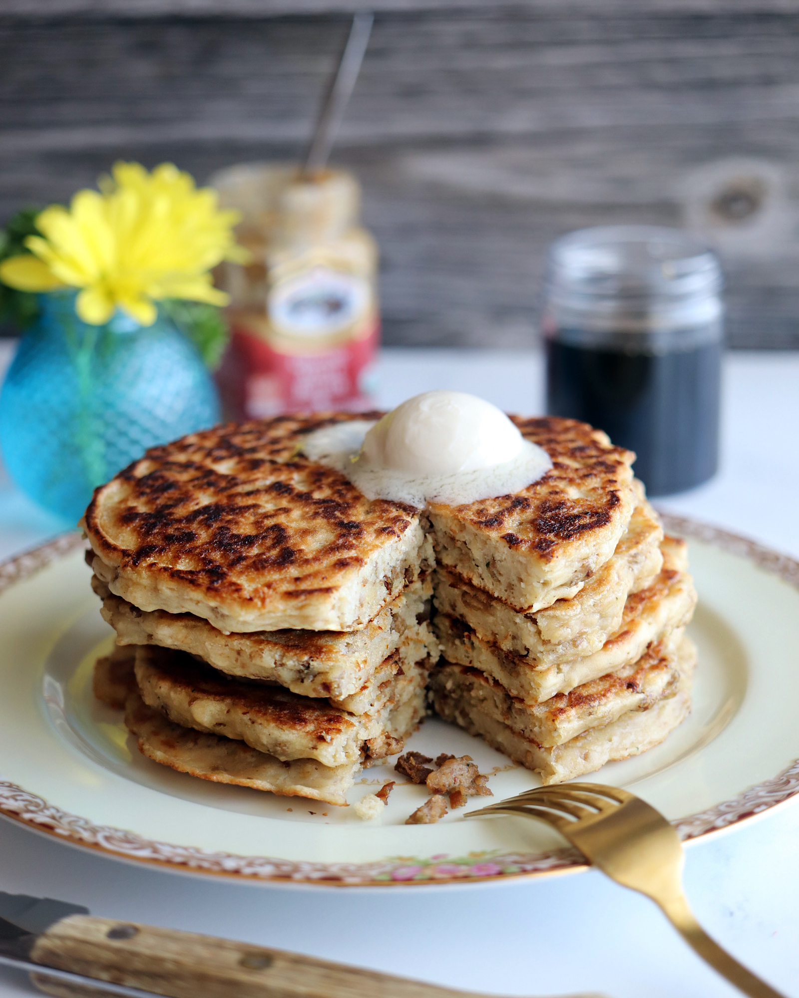 Vegan Sausage Oatmeal Pancakes