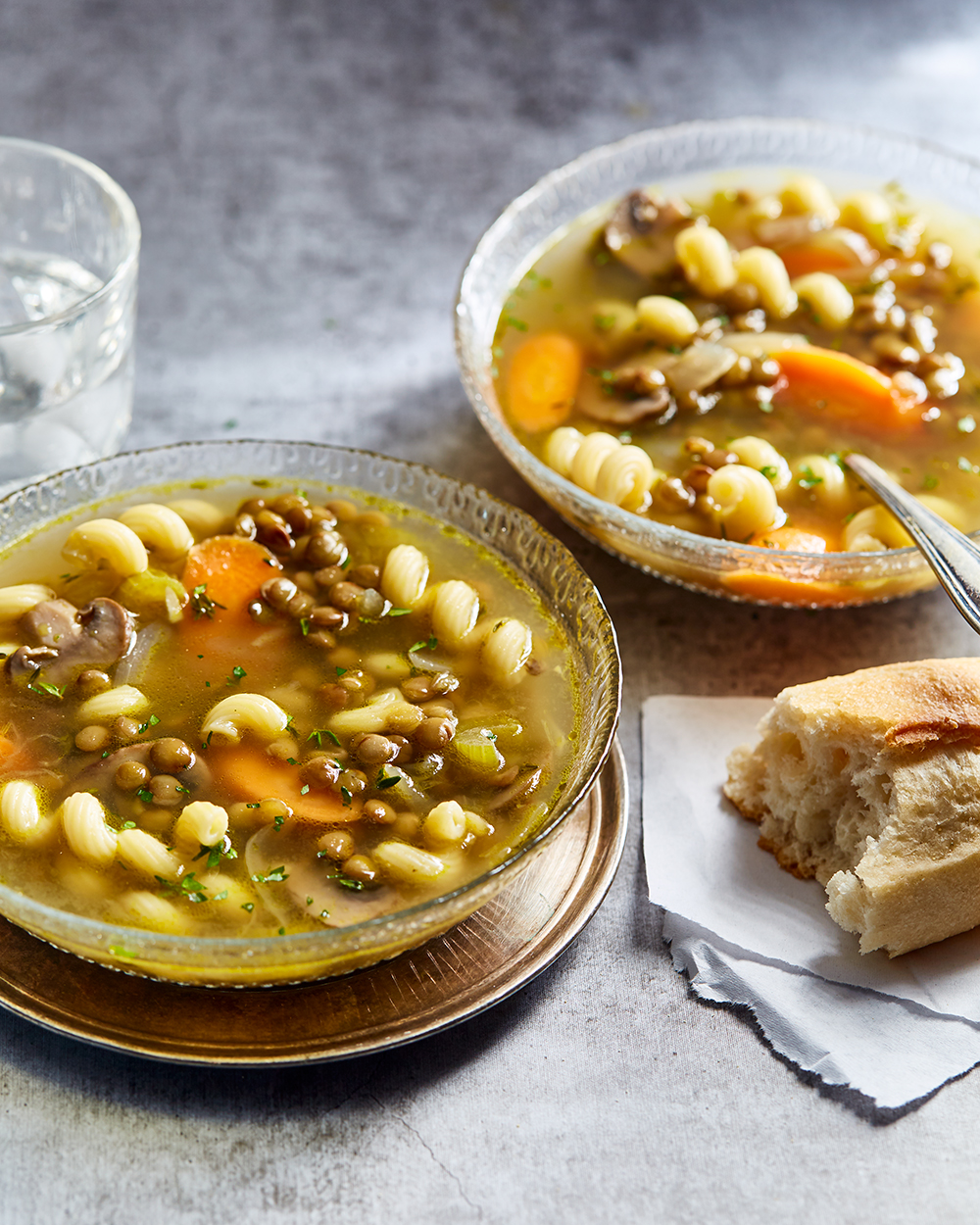 Mushroom Lentil Noodle Soup