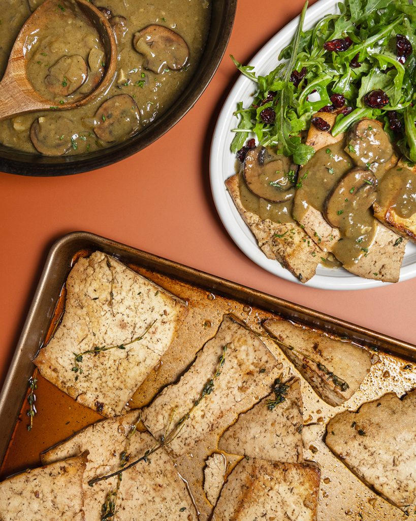 Baked Tofu Turki With Mushroom Gravy