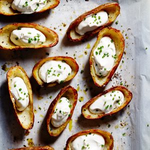Vegan sour cream and onion potato skins