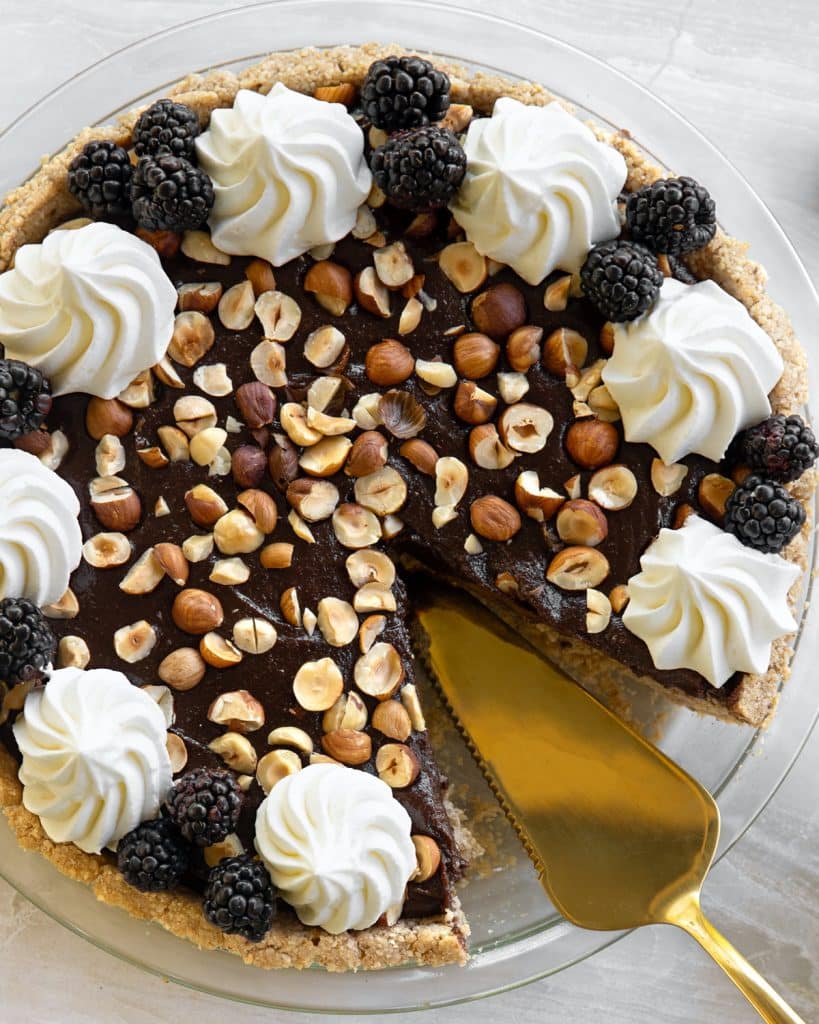 Vegan chocolate hazelnut ganache pie. Tastes like nutella!