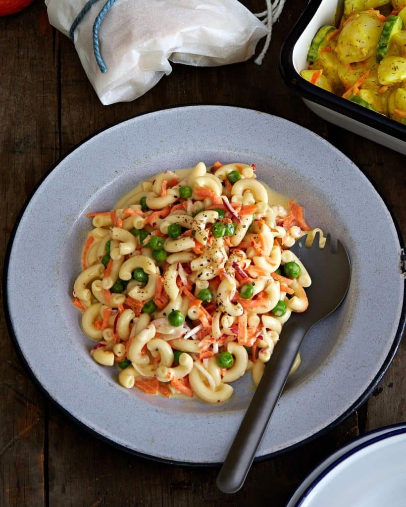 The best creamy vegan macaroni salad inspired by the Brooklyn deli case