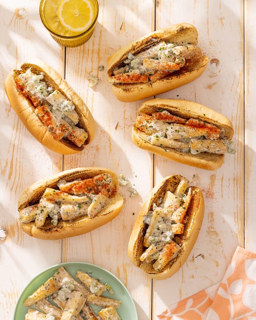 Vegan lobster roll made out of parsnips