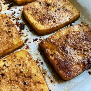 Easy golden savory baked tofu