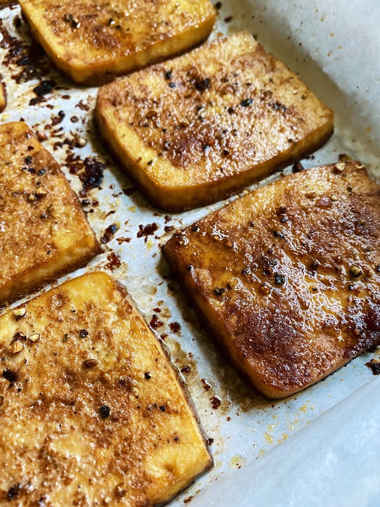 gorgeous golden crispy baked tofu things!