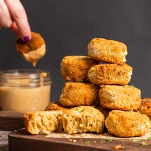 Homemade vegan chicken nuggets. Shreddy, meaty and juicy.