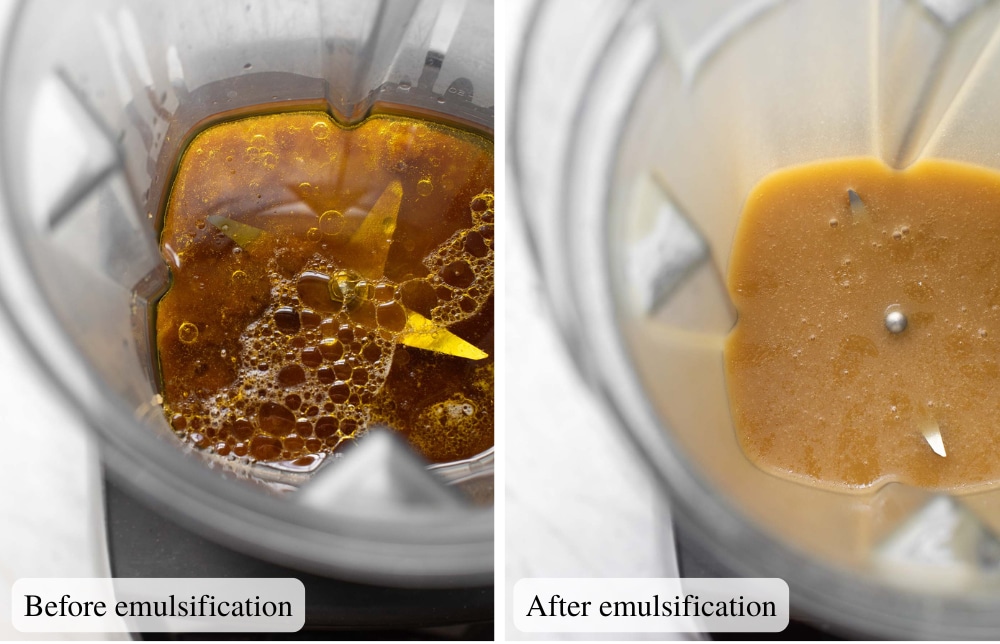 Emulsifying the oil, water and sugar for this olive oil chocolate chip cookie recipe