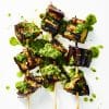 Vegan eggplant chimichurri skewers