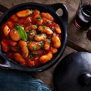 Vegan gigantes baked beans in tomato herb sauce