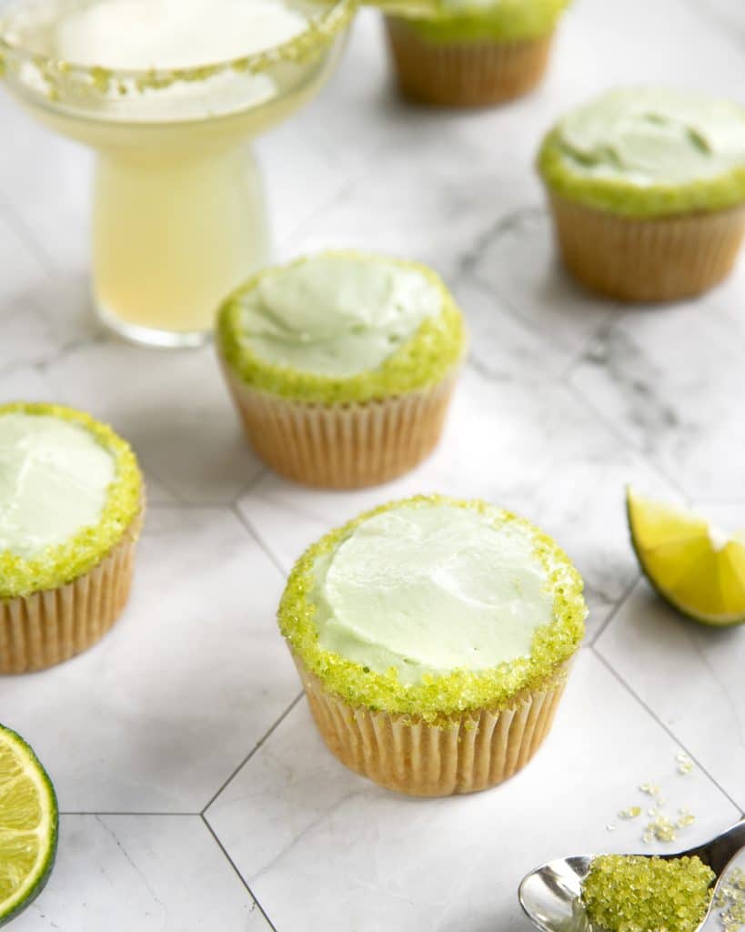 vegan margarita cupcakes with a sugar rim