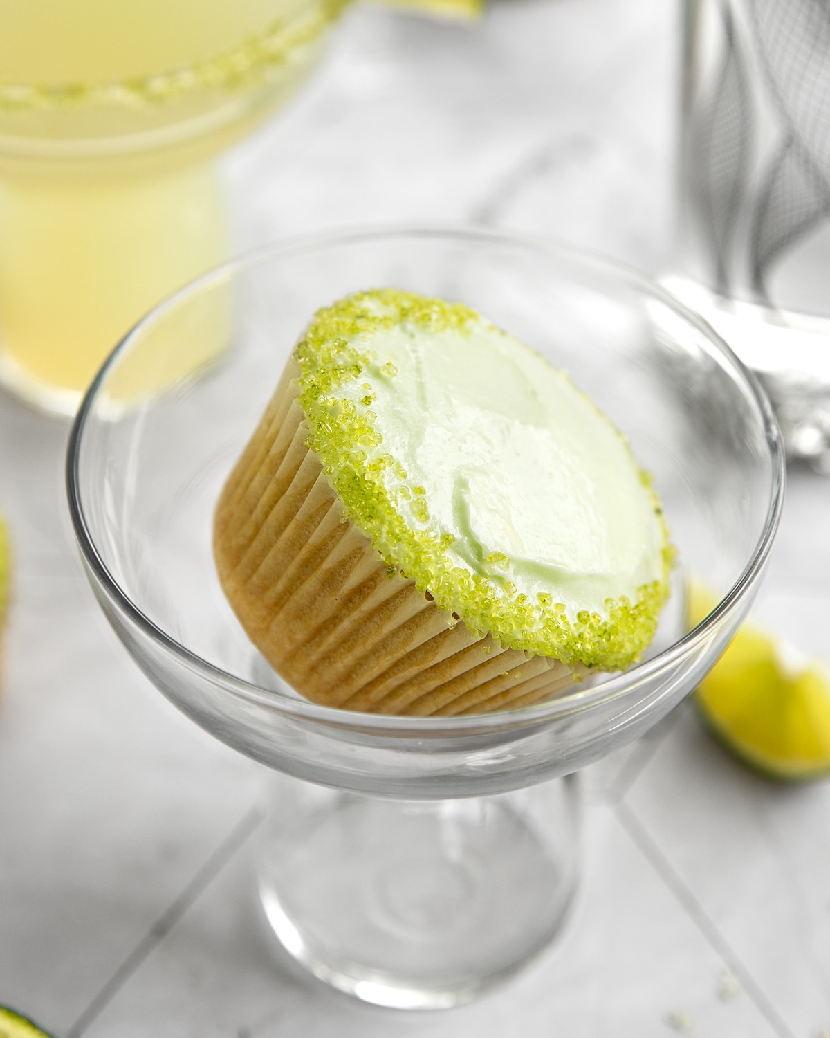 vegan margarita cupcakes with a sugar rim