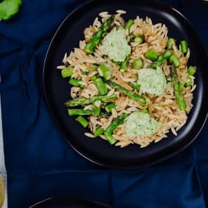 Vegan lemon orzo pasta with edamame ricotta