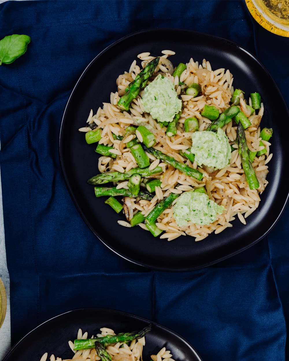 Vegan lemon orzo pasta with edamame ricotta