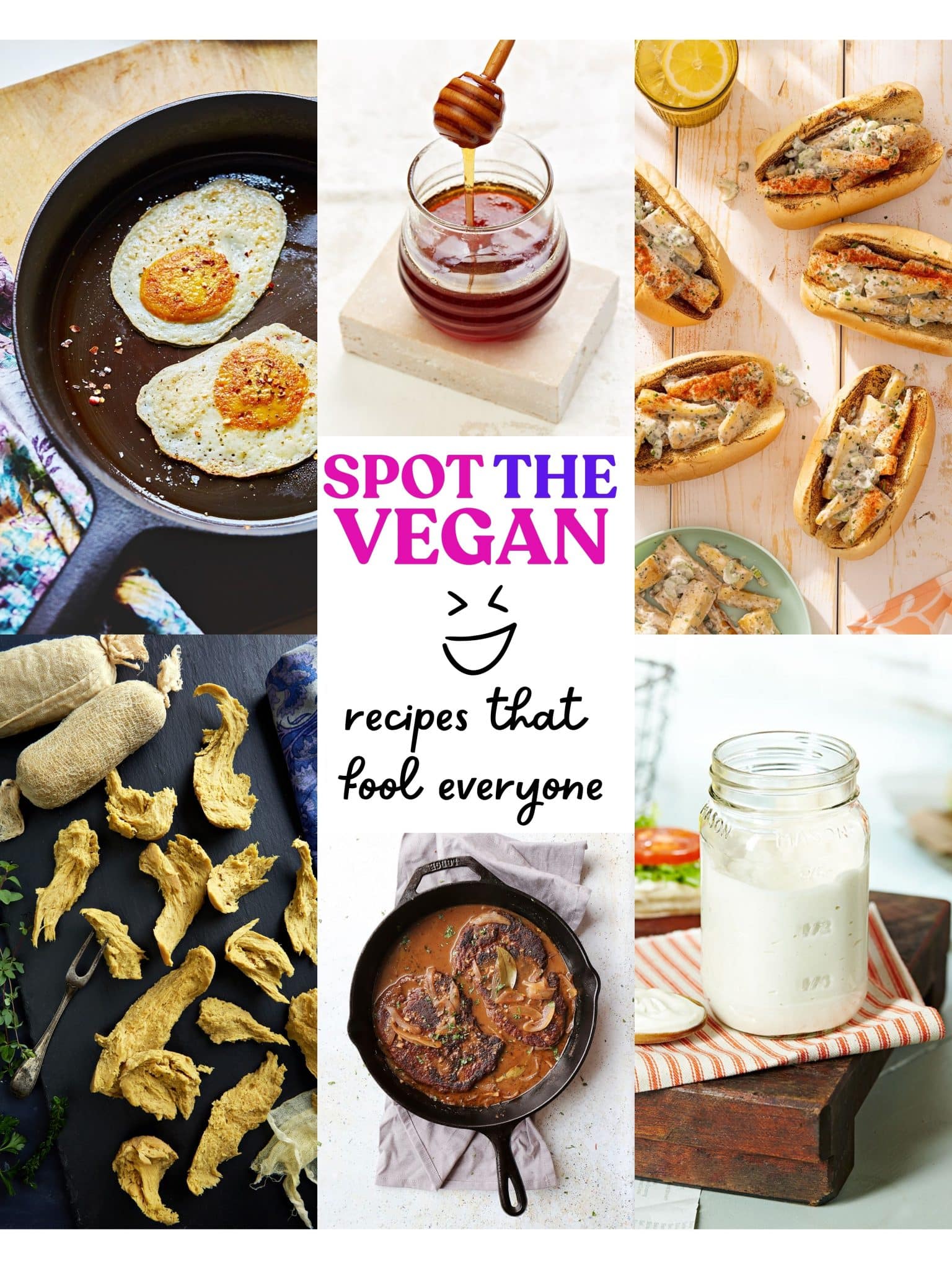 Spot The Vegan. A collage of recipes that will fool everyone.