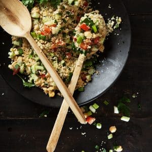 Couscous salad with smashed chickpeas