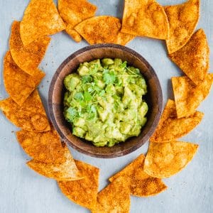 Homemade vegan doritos with nacho cheese cheesy dust