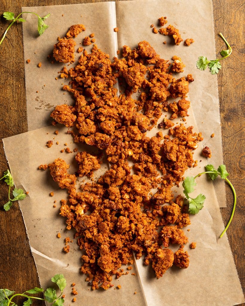 Vegan chorizo made from sun-dried tomatoes and walnuts