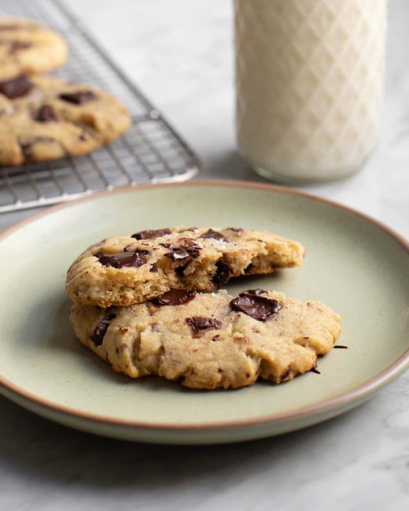 Vegan olive oil chocolate chip cookies made with simple pantry ingredients