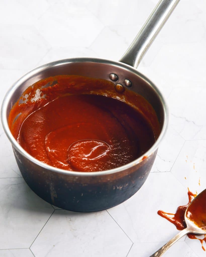 Homemade vegan barbecue sauce in a pot