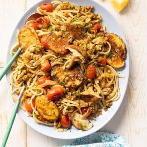 Vegan linguine with clam sauce