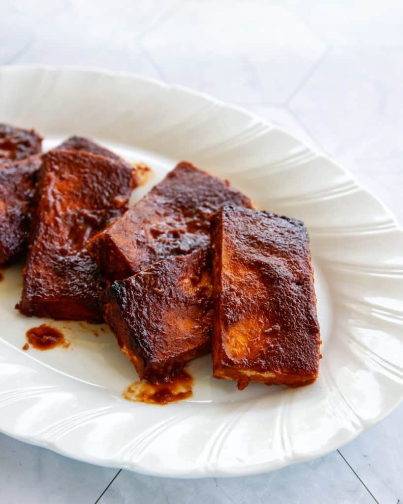 The best BBQ tofu recipe baked and on a plate