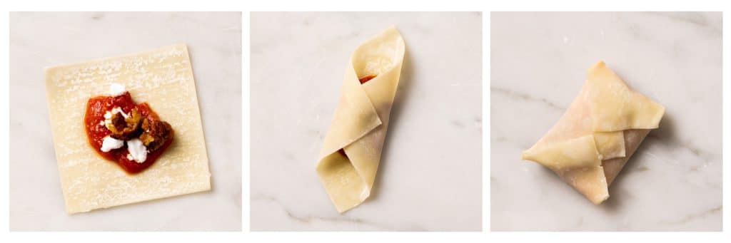 hot to fold pizza roll wontons