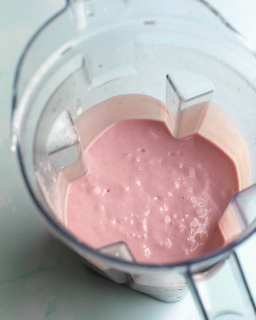 Raspberry cheesecake batter in the blender