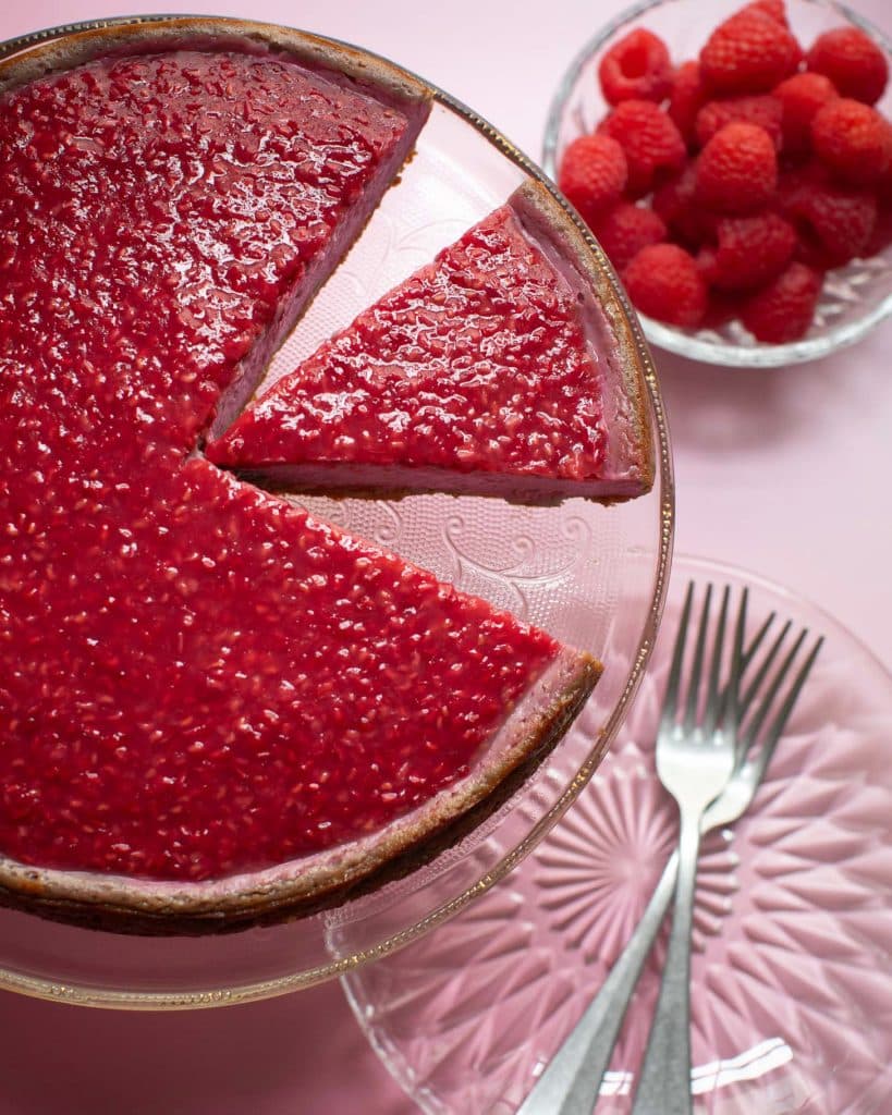 Vegan Raspberry Cheesecake sliced up and ready