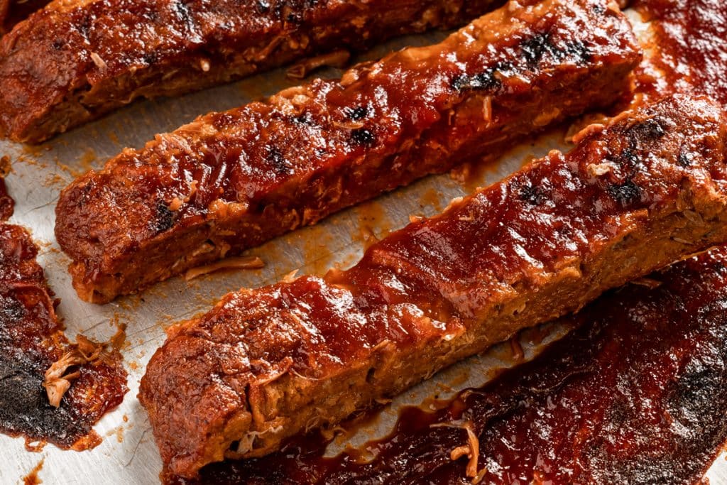 BBQ seitan ribs cut into pieces